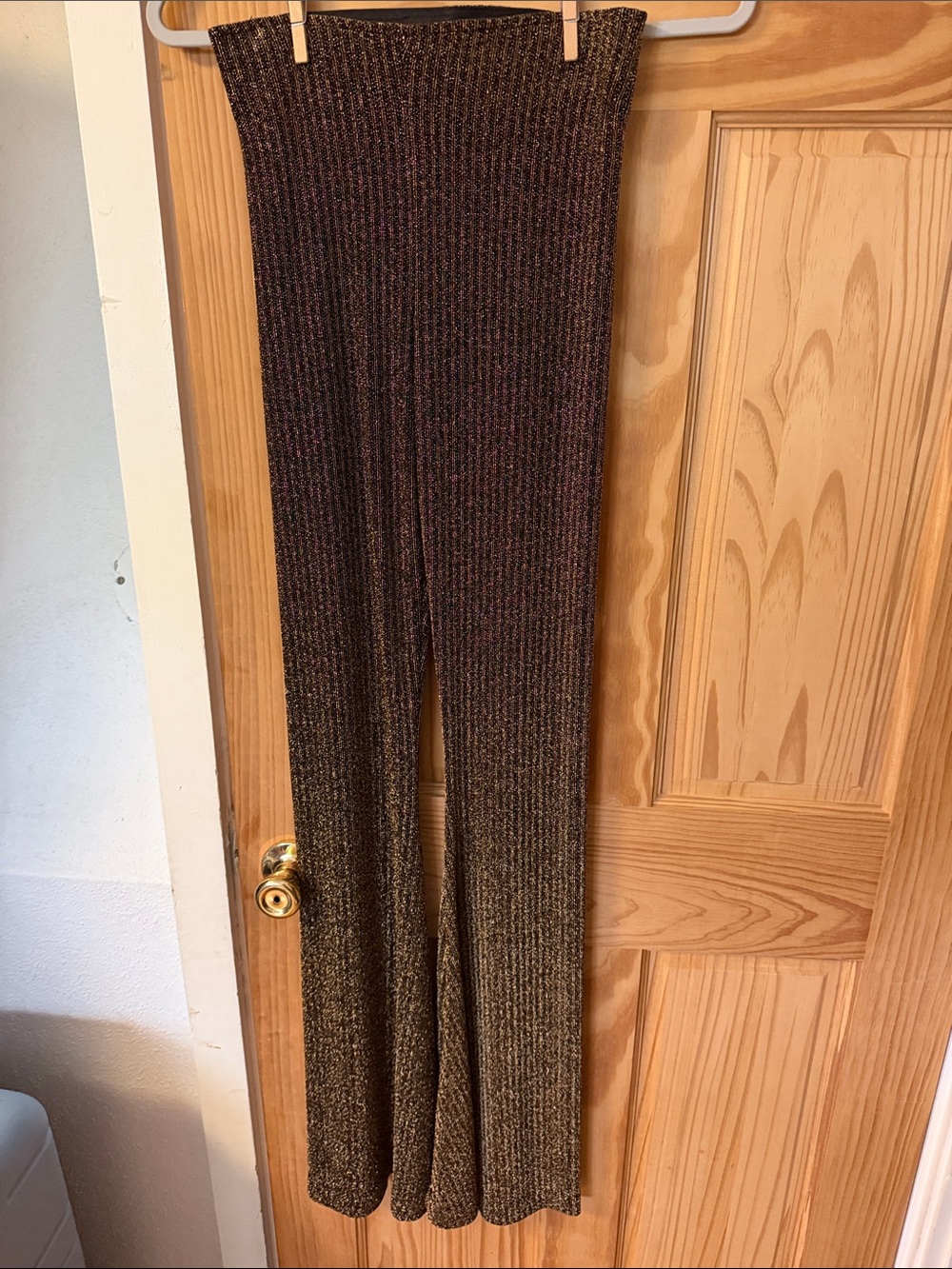Show Me Your MuMu Metallic Ribbed Flare Pants - Brown